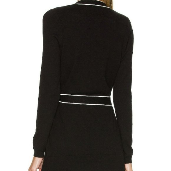 L'AGENCE Black and White Ronny Piped Wool and Cotton Cardigan Size XS - Picture 6 of 12